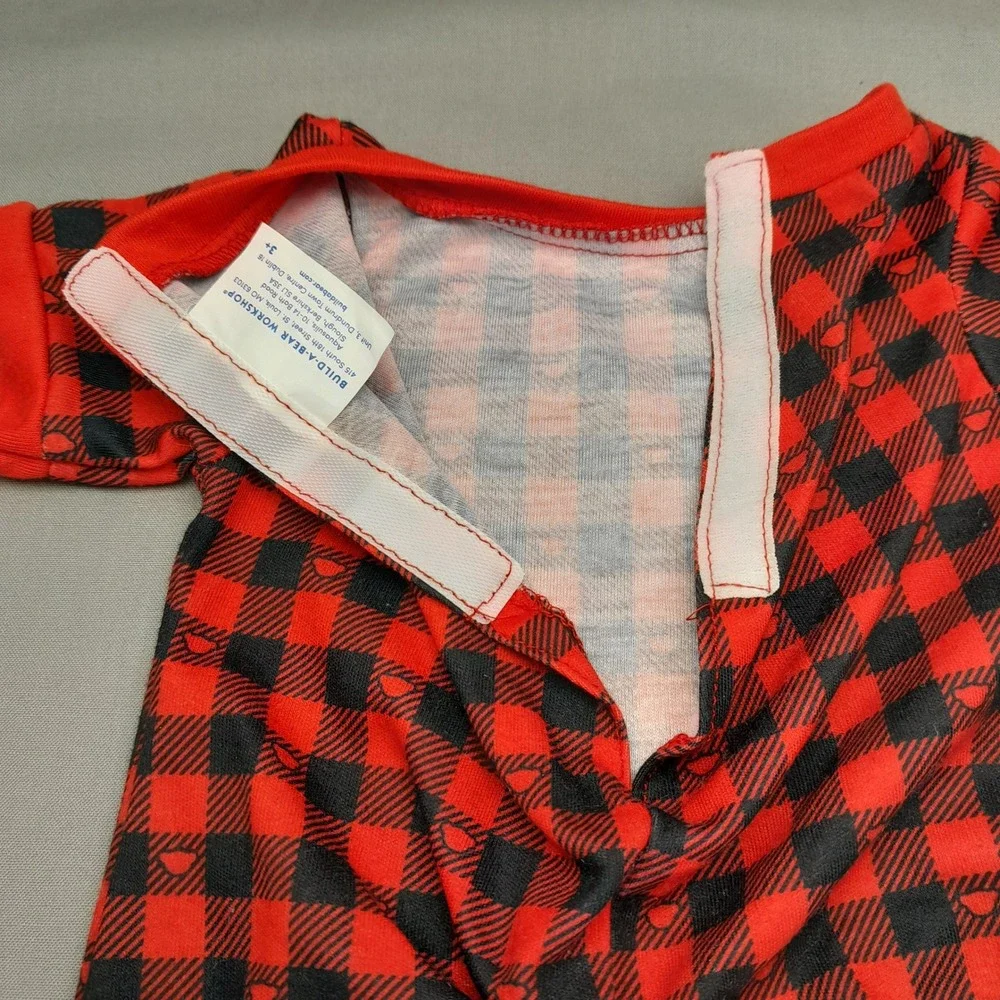 Build-A-Bear Workshop Red Black Buffalo Plaid Heart Sleeper Pajamas Outfit
